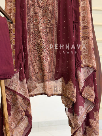 Paisley Printed Chiffon Unstitched Suit No.25