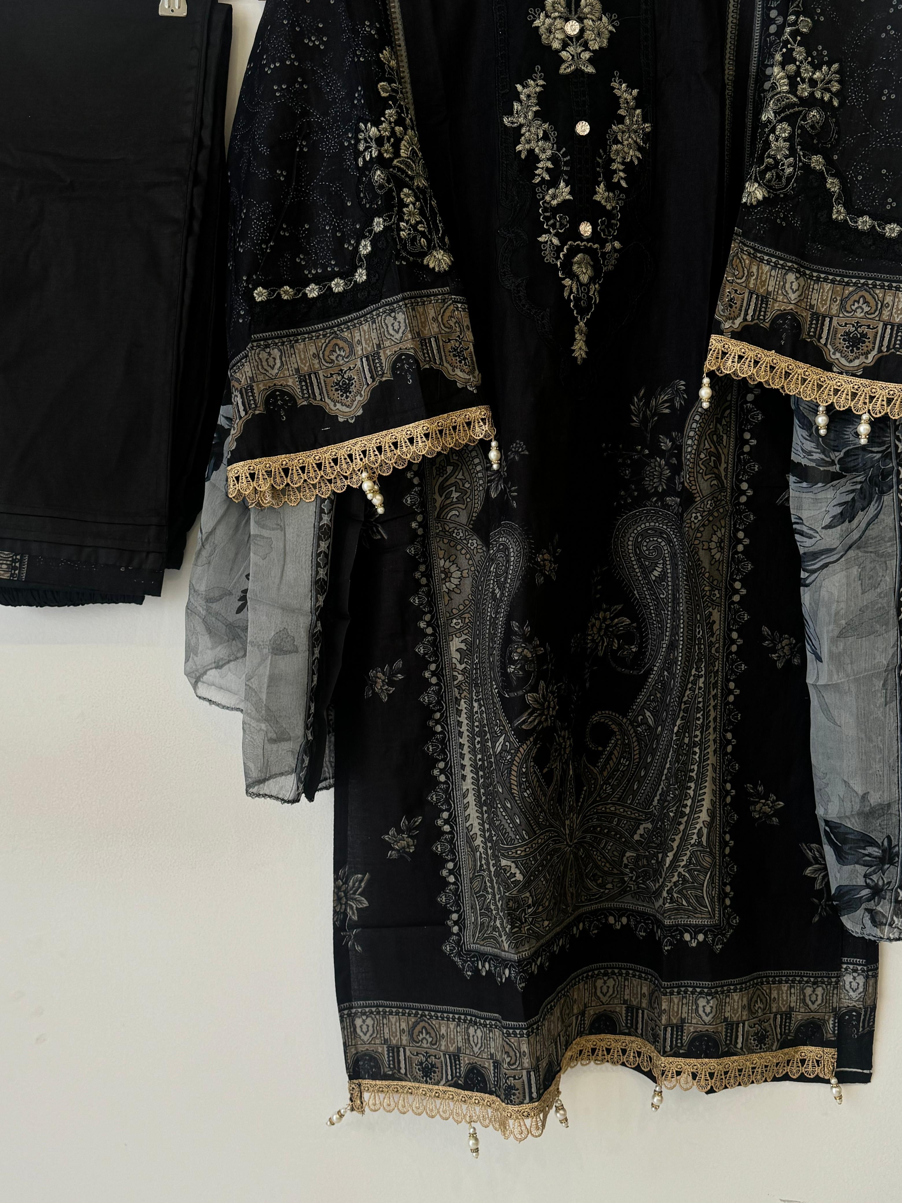 Black Printed Pakistani Cotton Suit