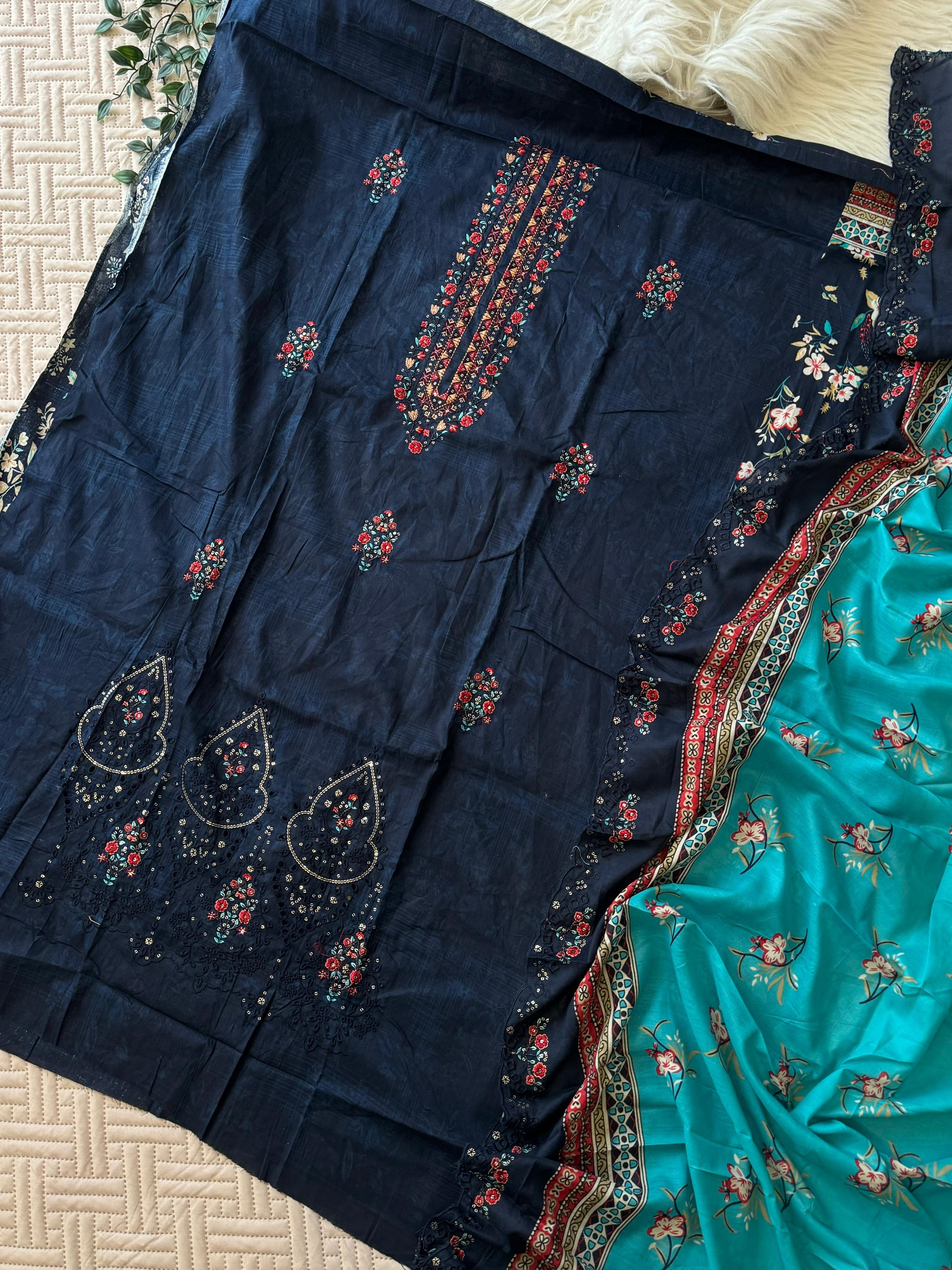 Fully embroidered Cotton suit Ft. Embroidered Dupatta-1266