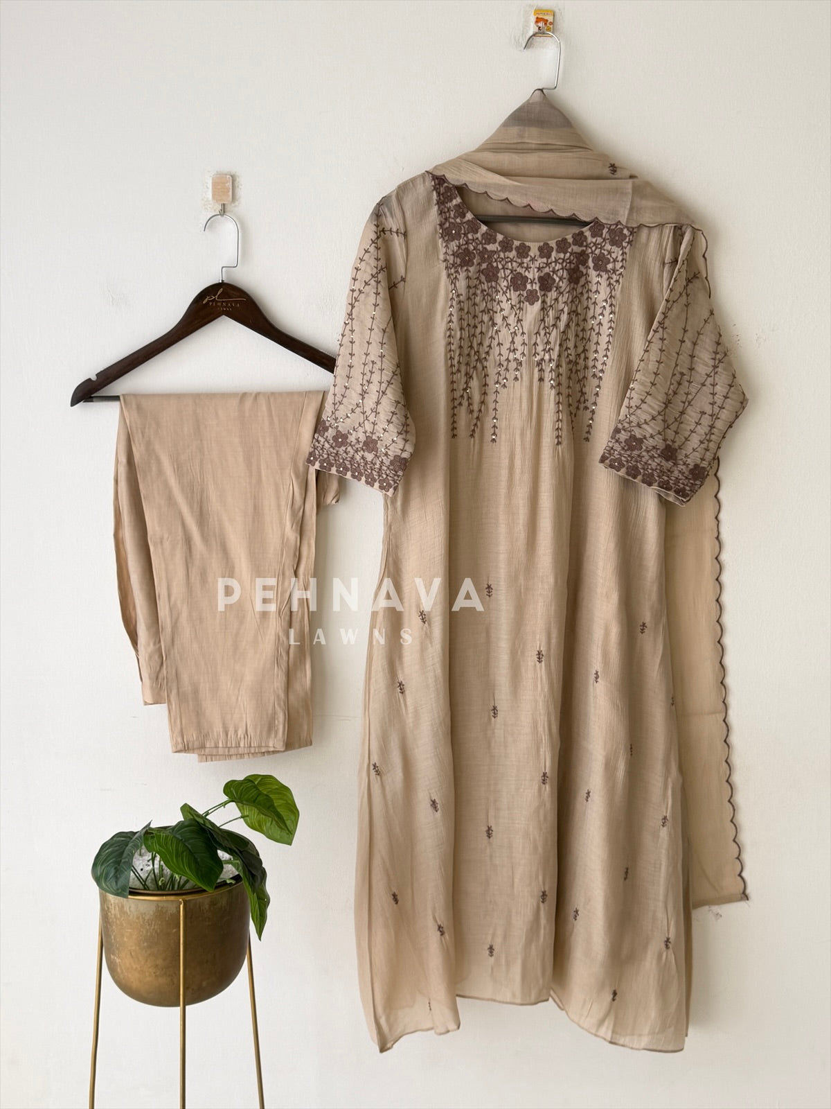 Embroidered Imported Three Piece Ensemble-13418