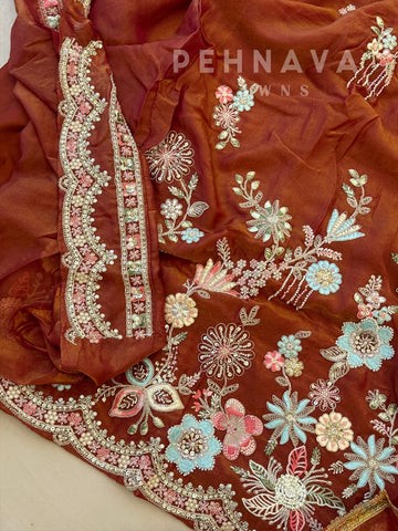 Organza Tissue Handworked Suit - Pehnava Lawns