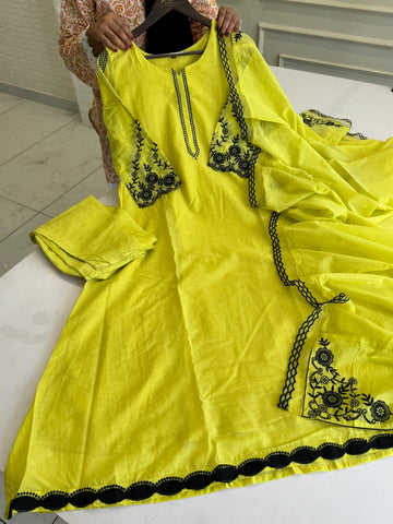 Mul-Chandheri Flared Embroidered Suit