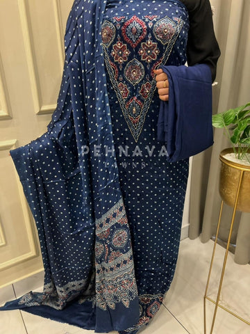 V-Neck Velvet Touch Ajrakh Suit - Pehnava Lawns