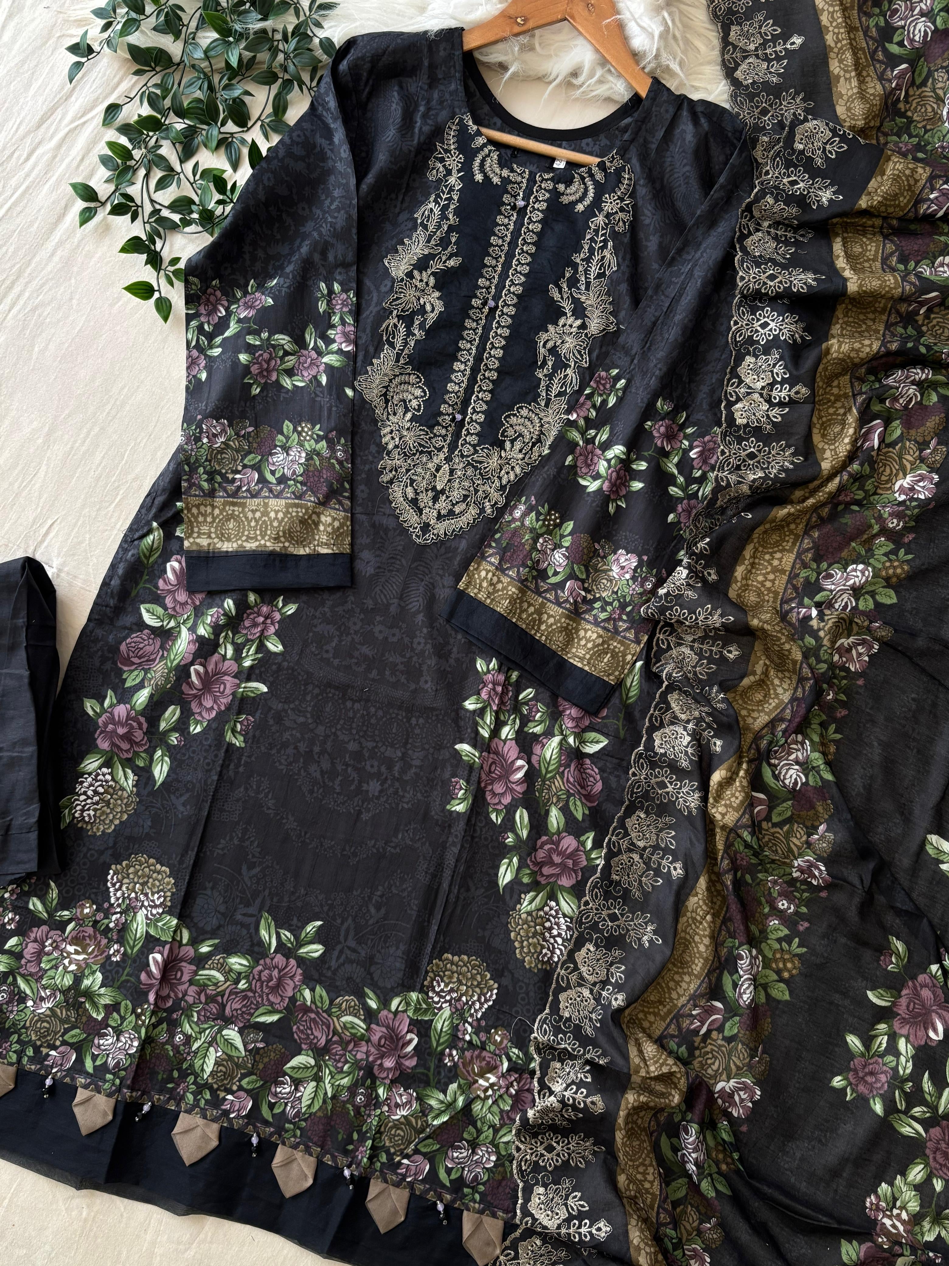 Printed Pakistani Cotton Suit Ft.Neckline Embroidery-6