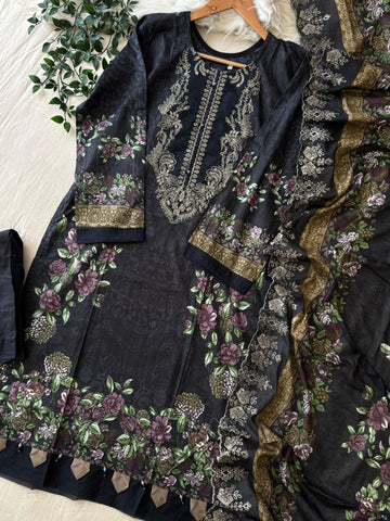 Printed Pakistani Cotton Suit Ft.Neckline Embroidery-6