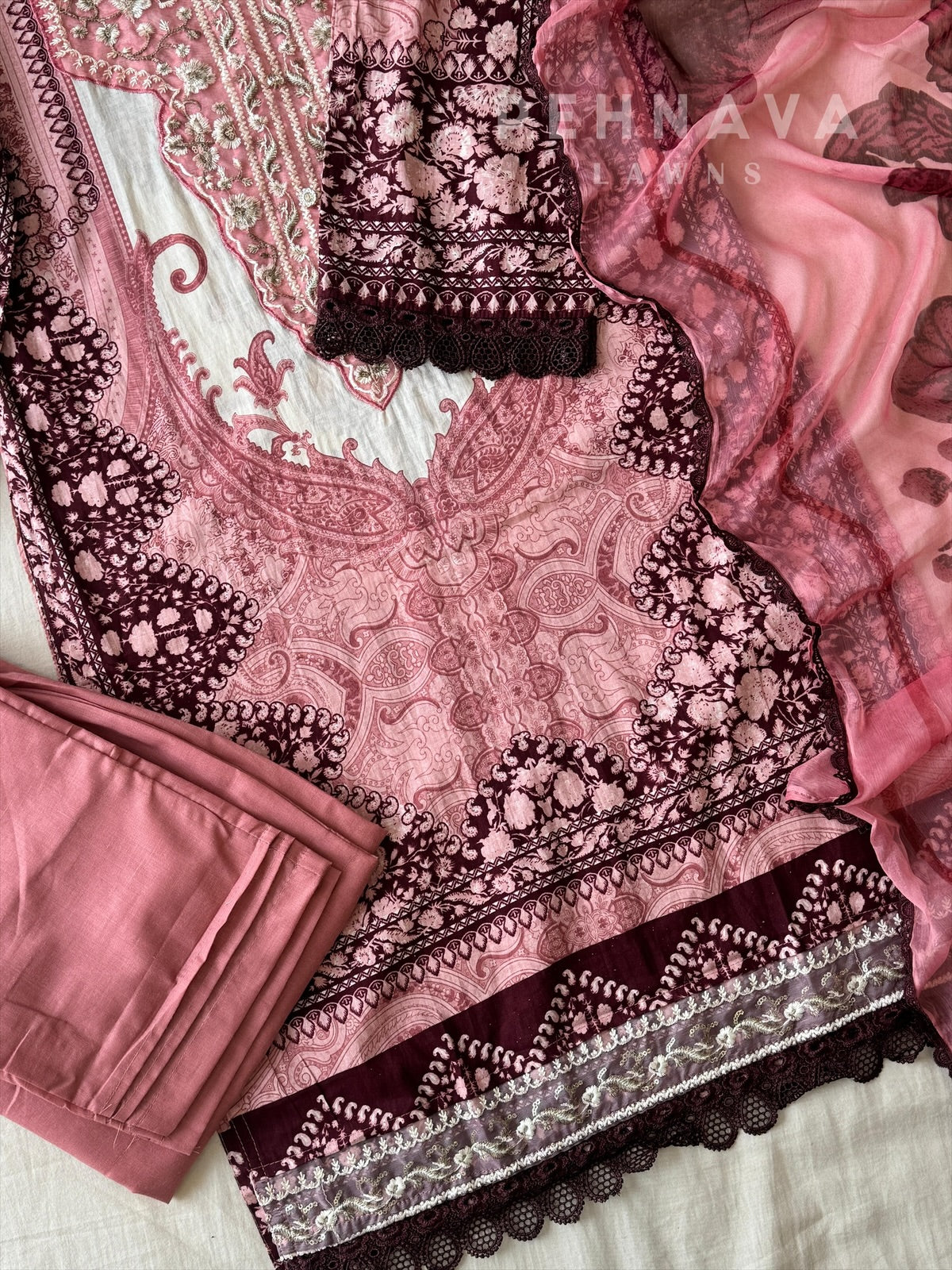 Pink Neckline Embroidered Pak-Suit