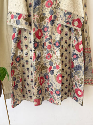 Floral Printed A-Line Three-Piece Set-13104