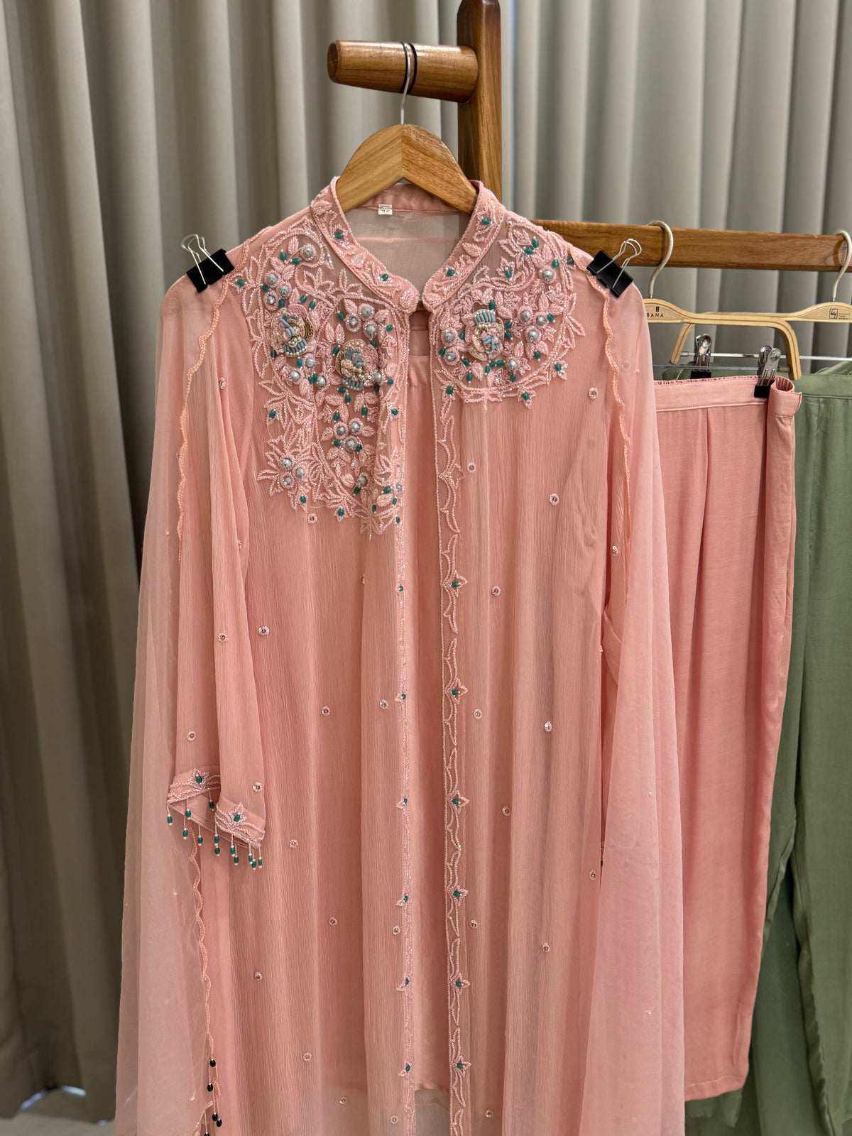 Premium Chiffon handworked jacket  with scalloped organza dupatta