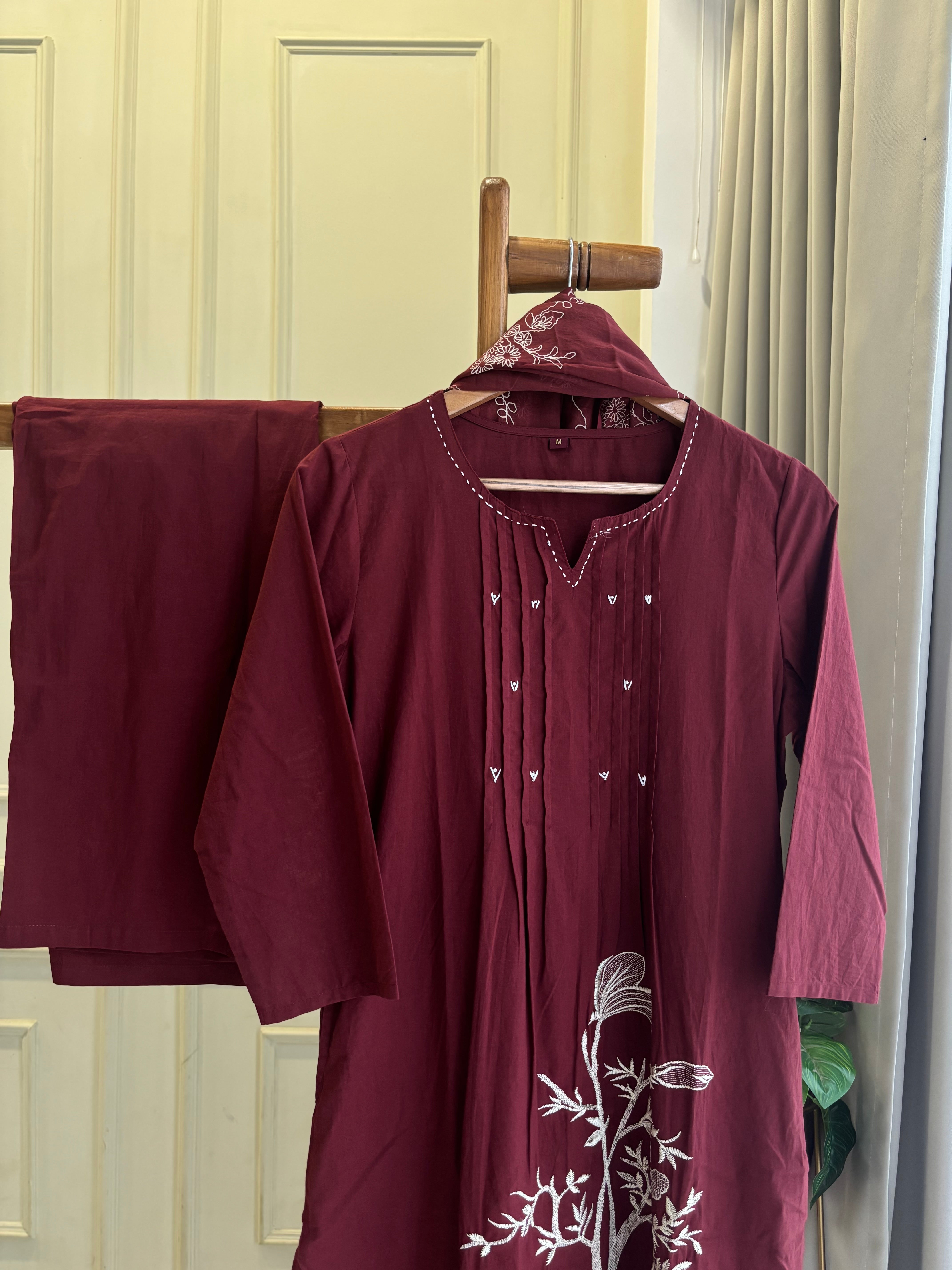 Cotton Pin-tucks slitted suit-0393