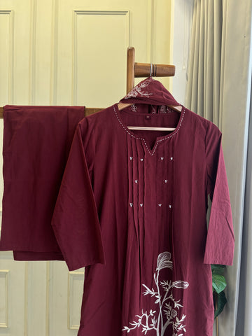Cotton Pin-tucks slitted suit-0393