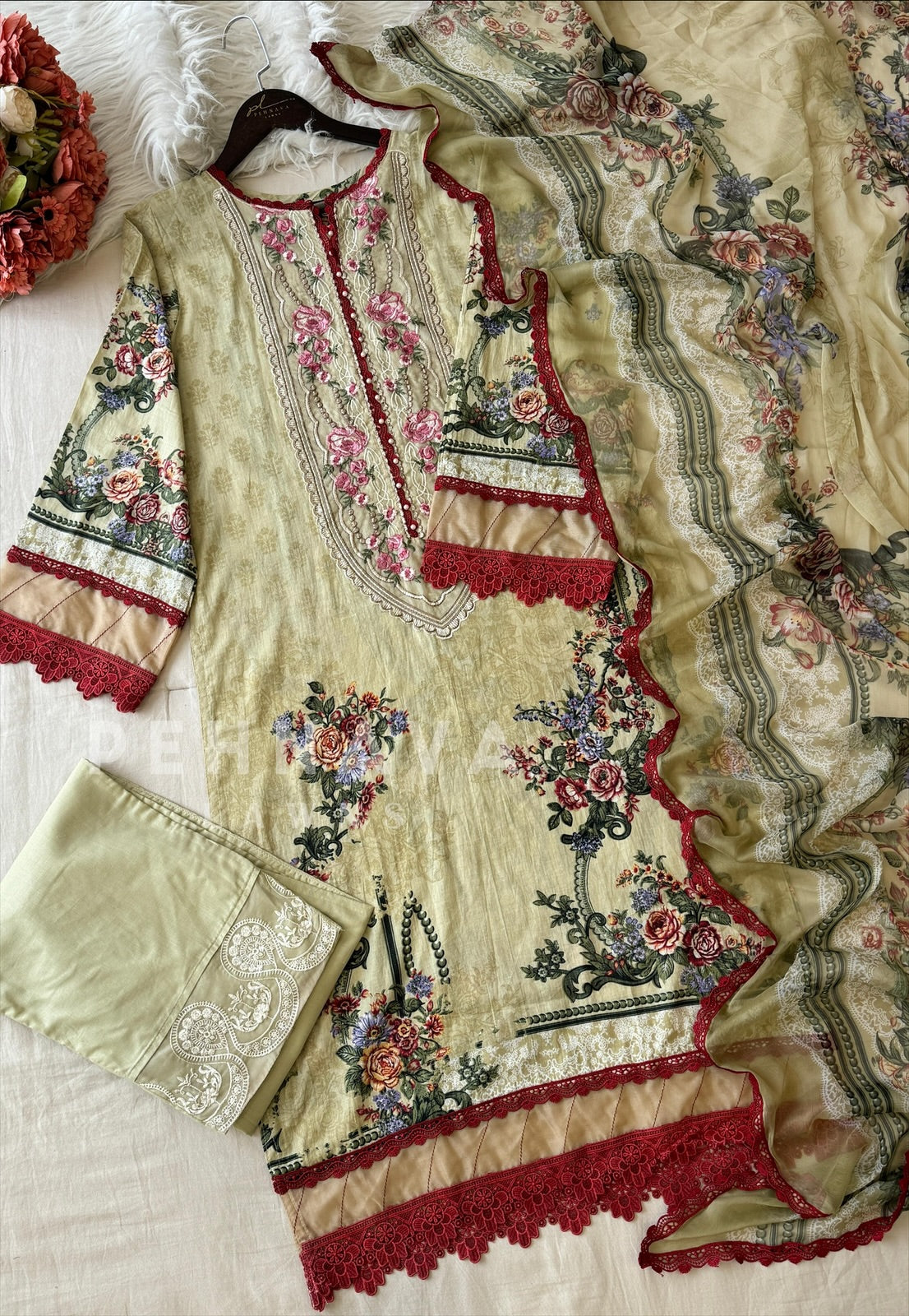Cotton Lace Detail Suit Set-1488 - Pehnava Lawns
