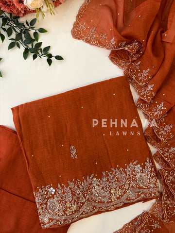 Chanderi Handworked Unstitched Suit-18566