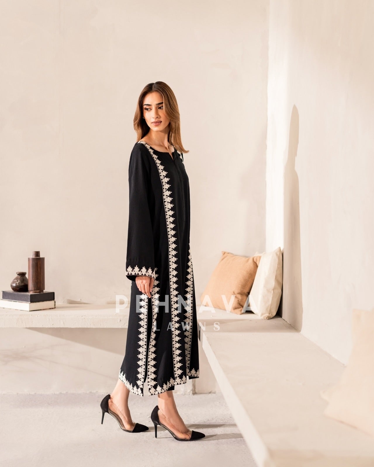 Elegant Black Embroidered Suit- J7110