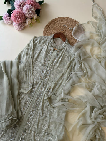 Glamorous Chiffon Suit Featuring Silver handworked jackets-