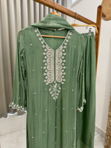 Chinnon handworked suit with  wide palazzo-color options available
