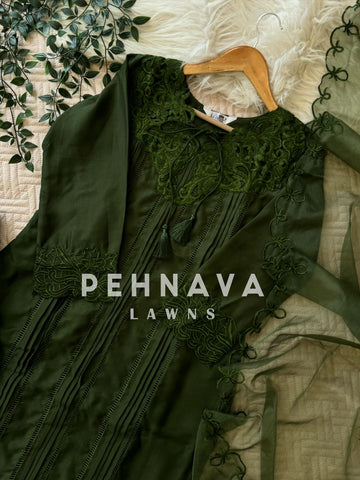 Designer Tunic Dress with embroidered organza Dupatta