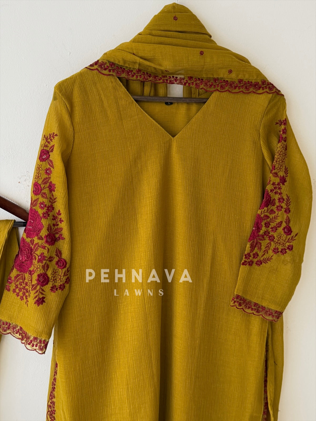 Crushed Cotton Embroidered Ensemble