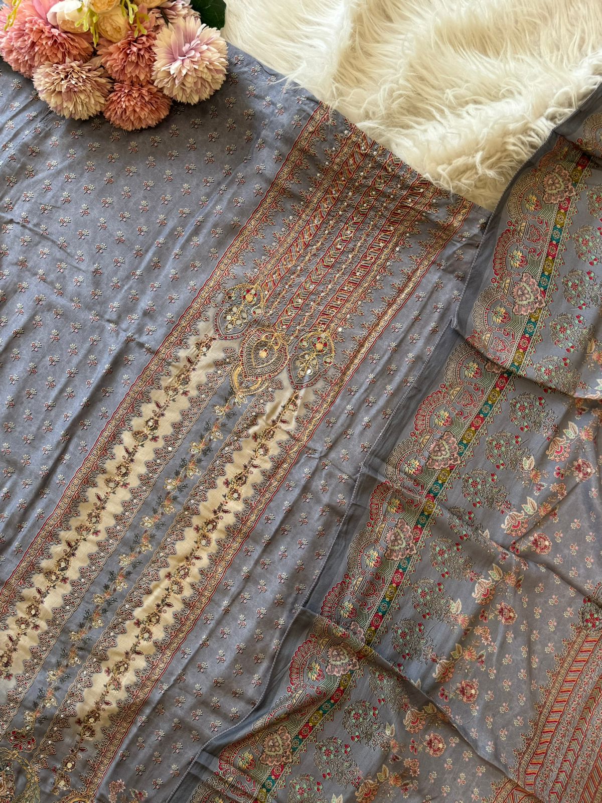 Dual Coloured Muslin Suit-228