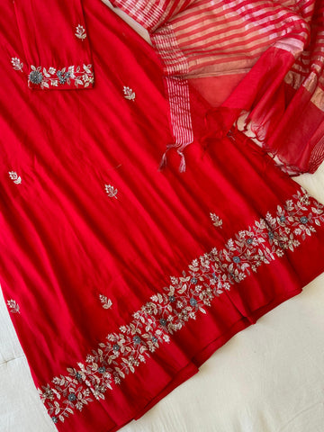 Vibrant Red Pure Chanderi Suit