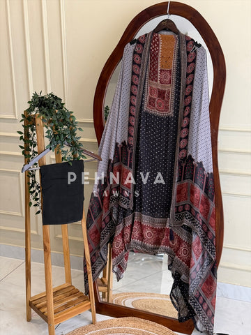 Ajrak Yoke Unstitched Suit