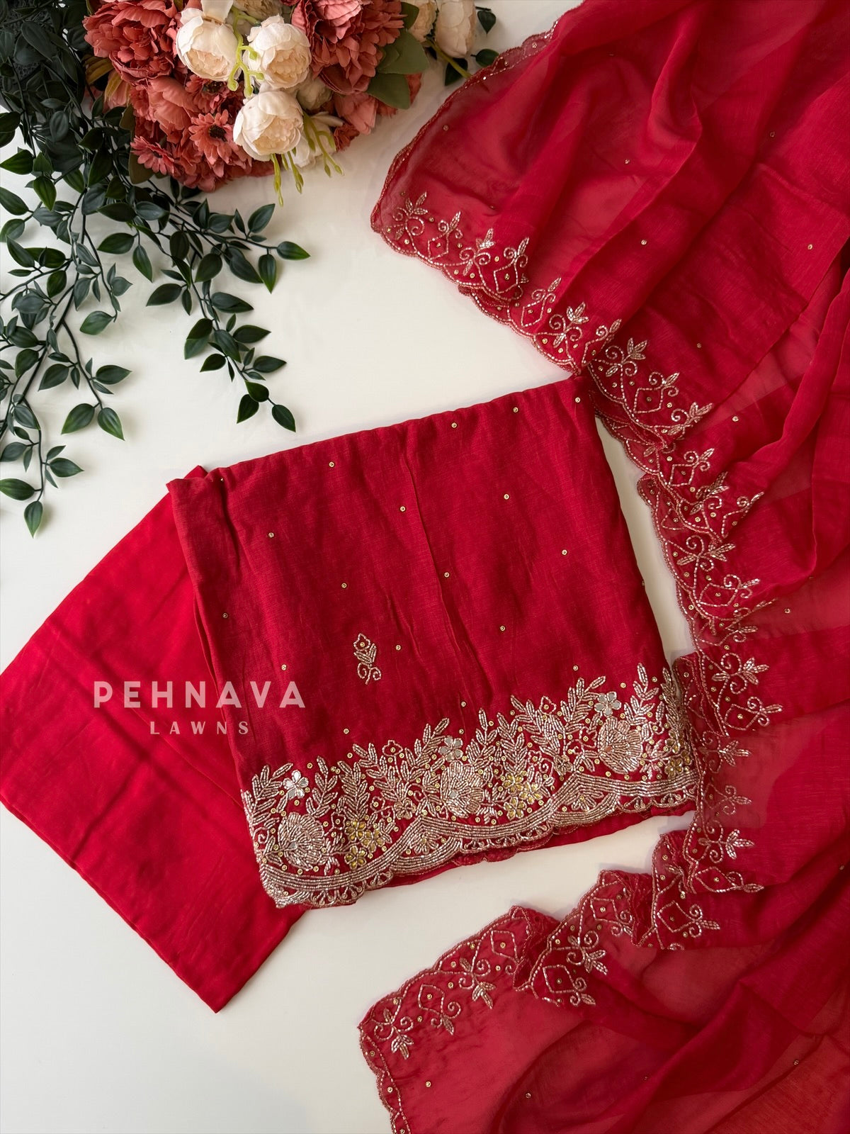 Chanderi Handworked Unstitched Suit-18566