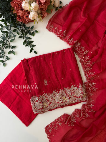 Chanderi Handworked Unstitched Suit-18566