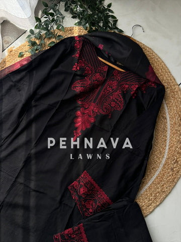 Black Bell Sleeved Pure Lawn Suit 166