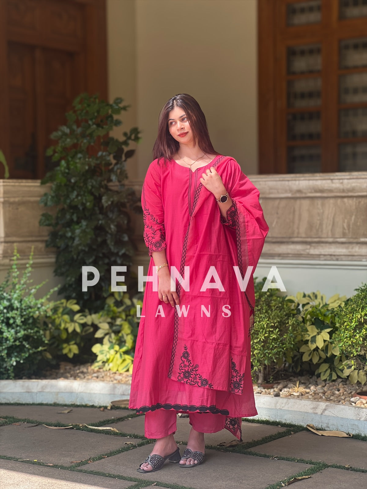 Mul-Chandheri Flared Embroidered Suit