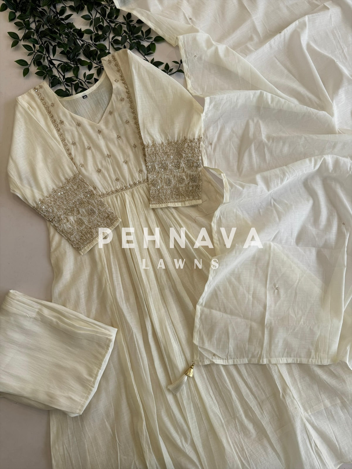 Pleated Handworked Mulchanderi Anarkali