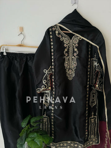 Black Jimmy Choo Party wear with Organza Dupatta