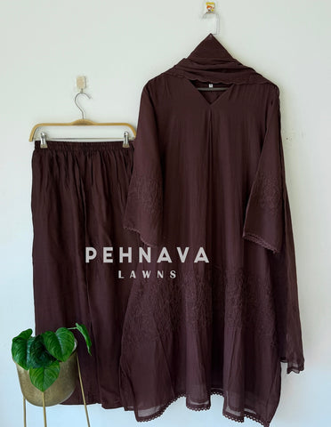 Pin-tuck Embroidered Three Piece Set-1319