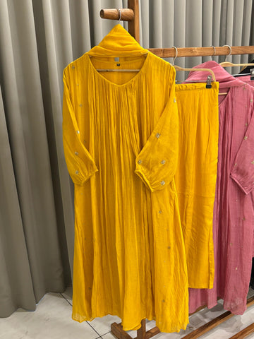 Mulchandheri Pleated A-line suit with embroidery
