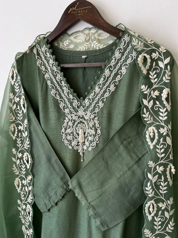 Dola silk ready to wear suit with neck detailing-color options available - Pehnava Lawns