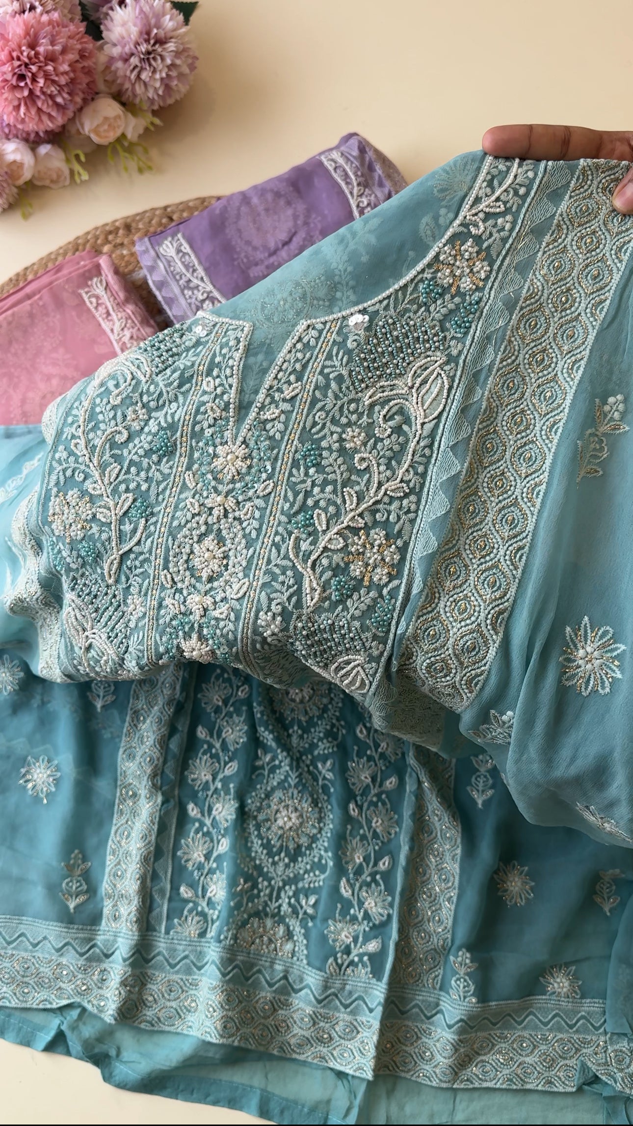 Pure chiffon chikankari handworked suit-9936