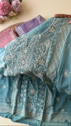 Pure chiffon chikankari handworked suit-9936
