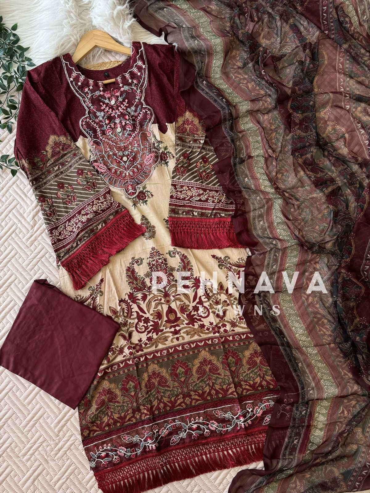 Modern Red Cotton Suit-1287c