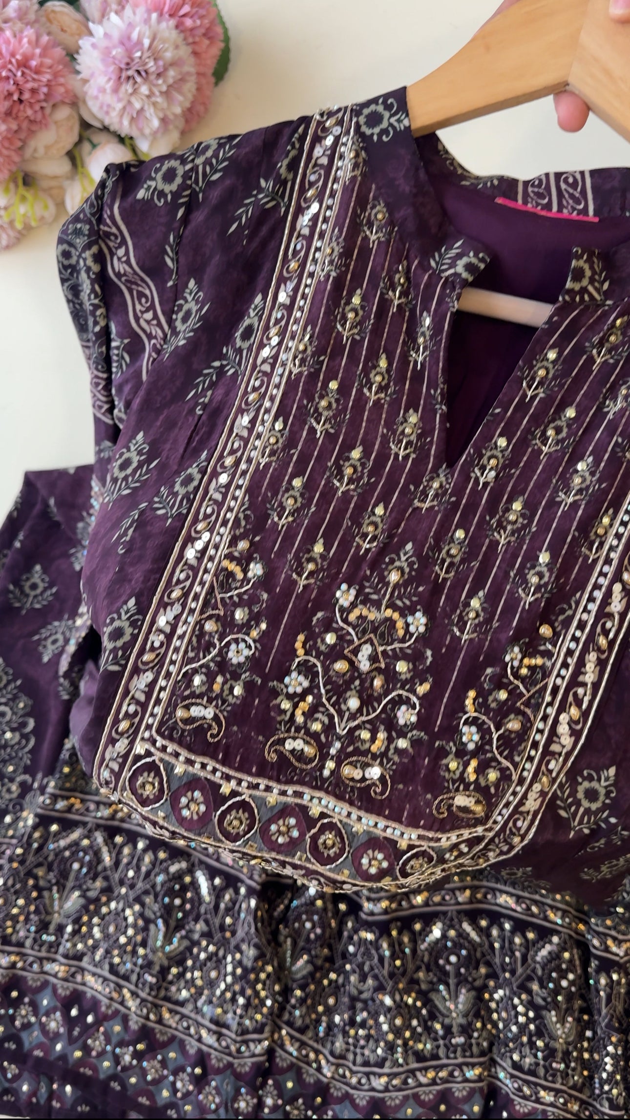 Premium Crepe Panelled heavy Anarkali-vine