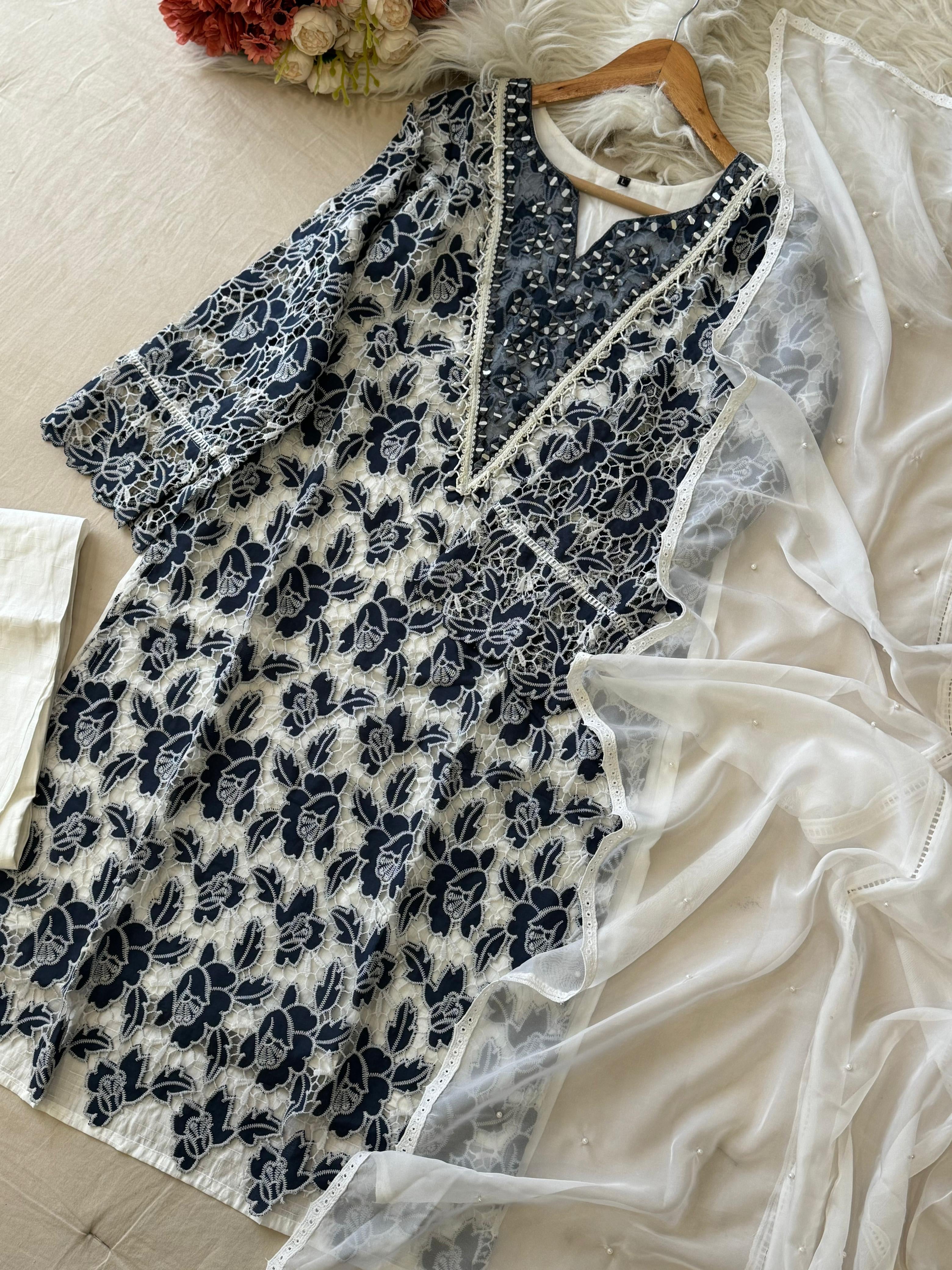 Glamorous Cutwork Suit Ft. Organza Dupata