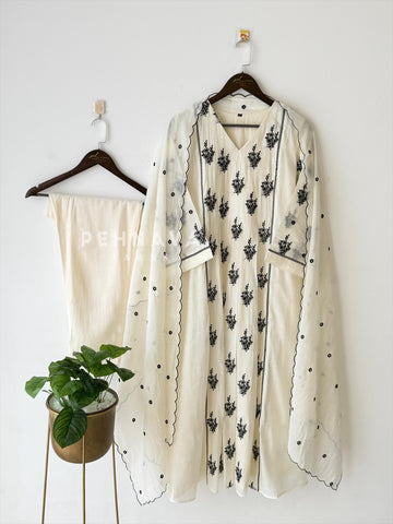 Panel Cut Embroidered Suit