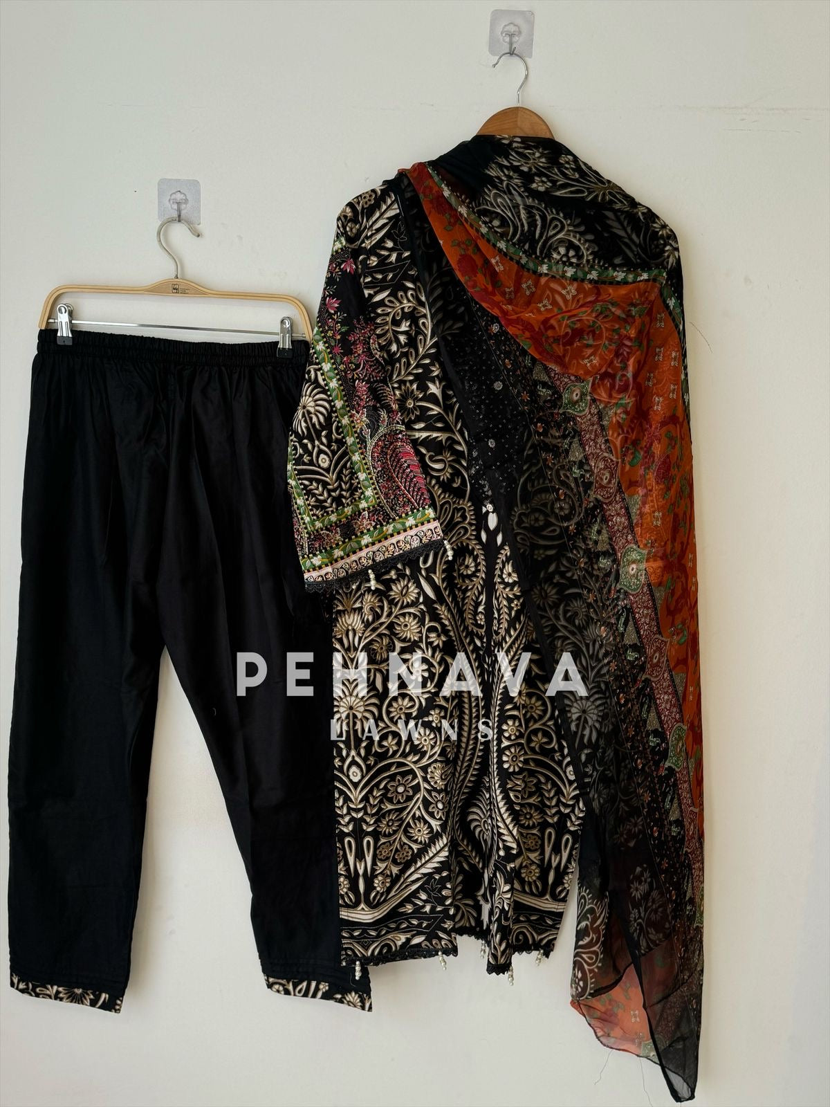 Black Digital Printed Lawn Suit With Chiffon Dupatta