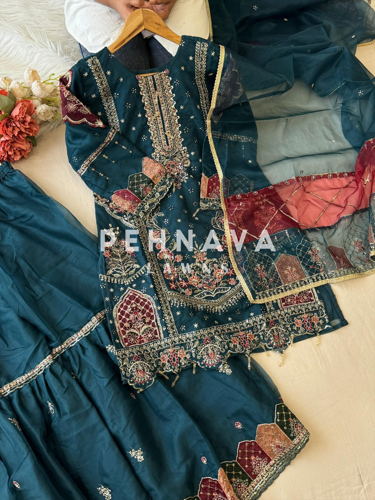 Royal Organza Party wear Embellished Suit 5187 - Pehnava Lawns