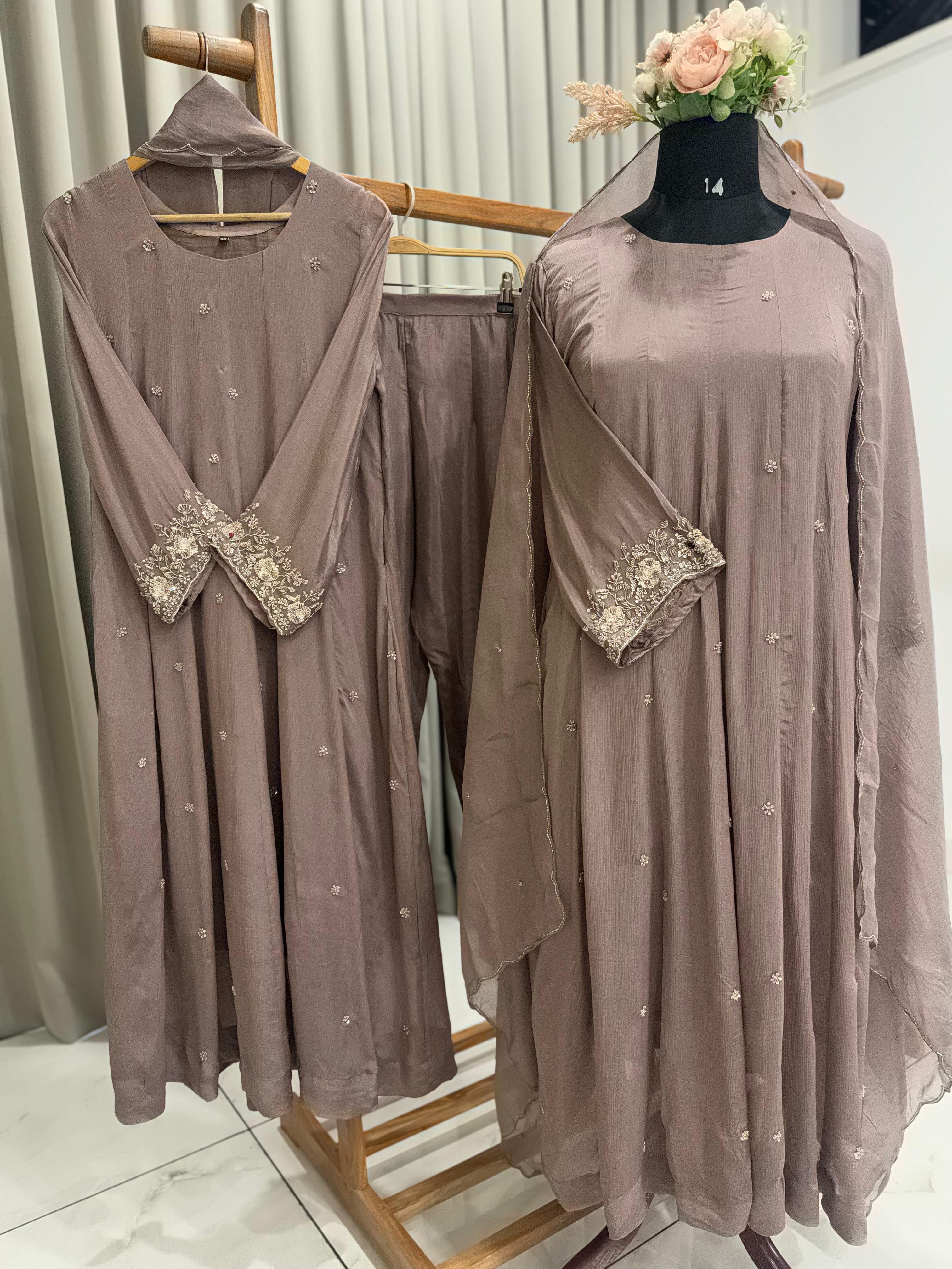 Chinnon ready to wear anarkali suit with scalloped dupatta