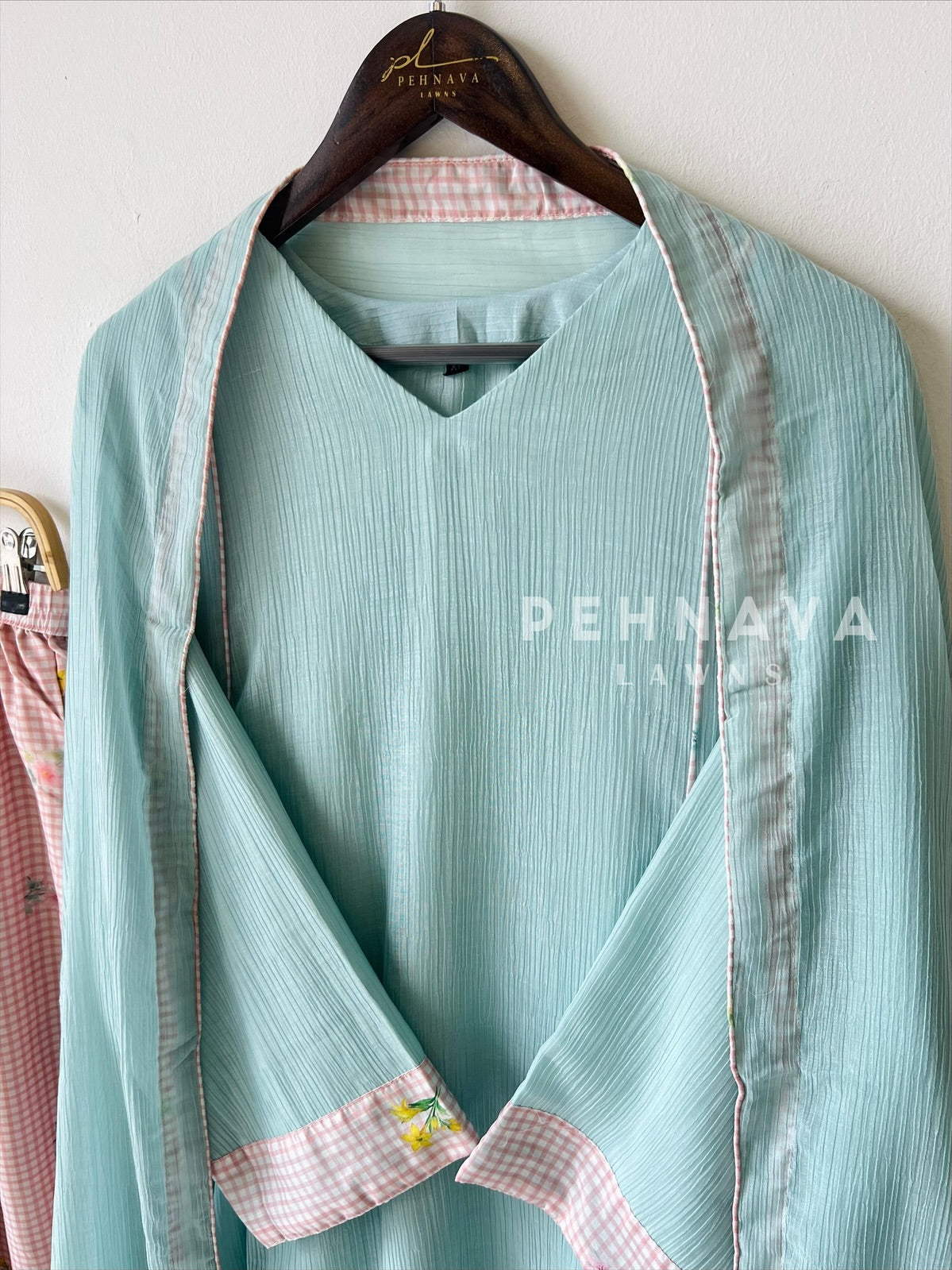 Floral Print Check Ensemble-4346