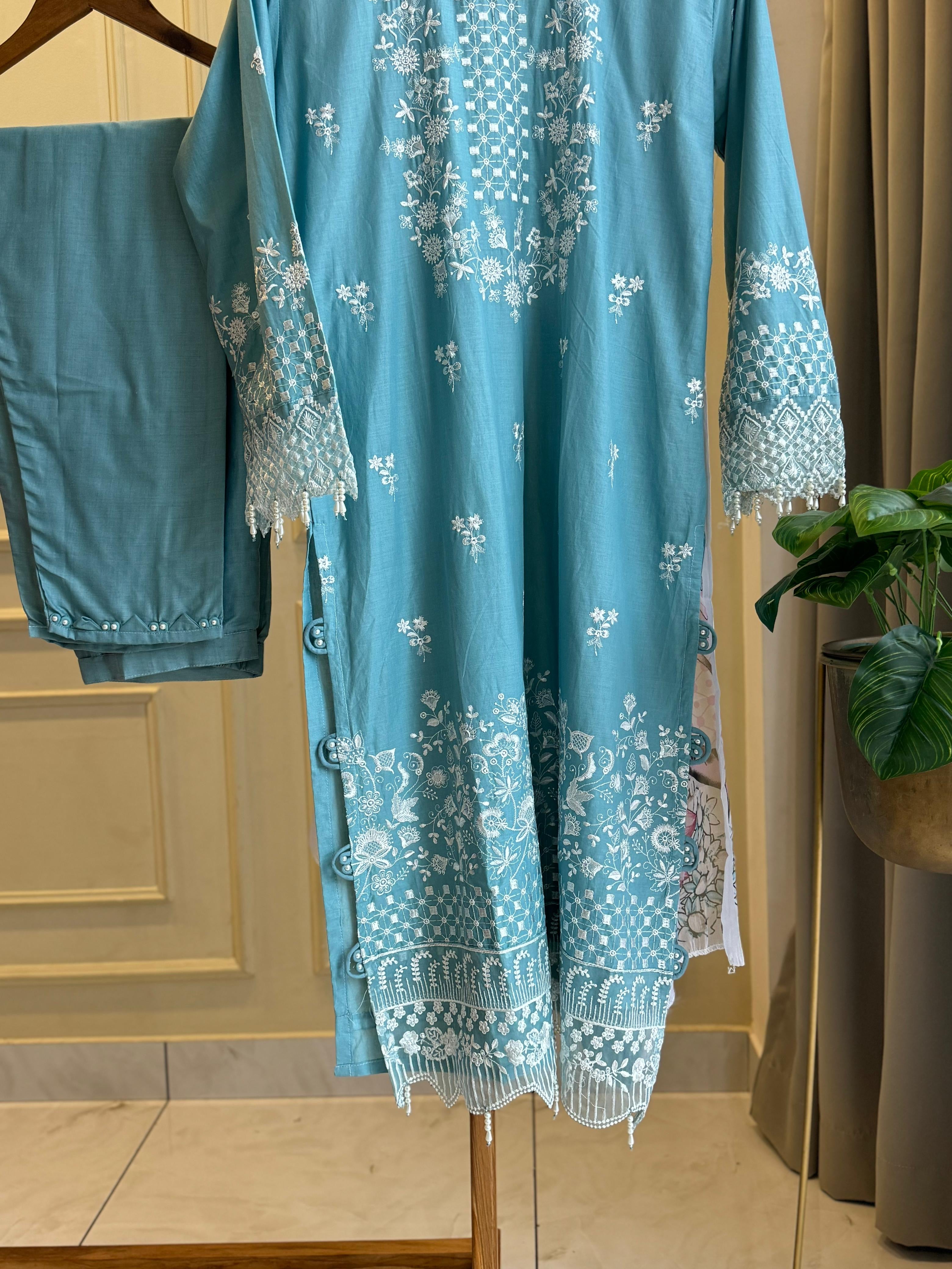 New Stitched Embellished Floral Suit-5