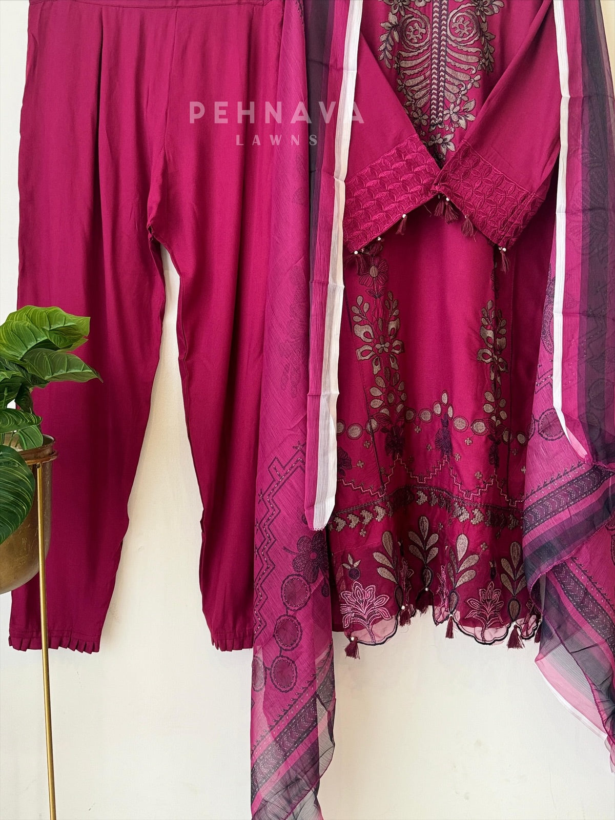 Floral Embroidered Rayon Suit