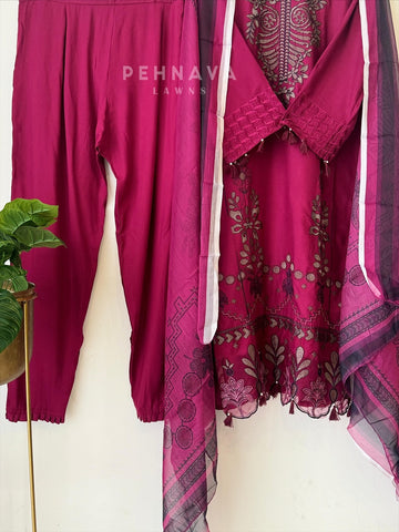 Floral Embroidered Rayon Suit