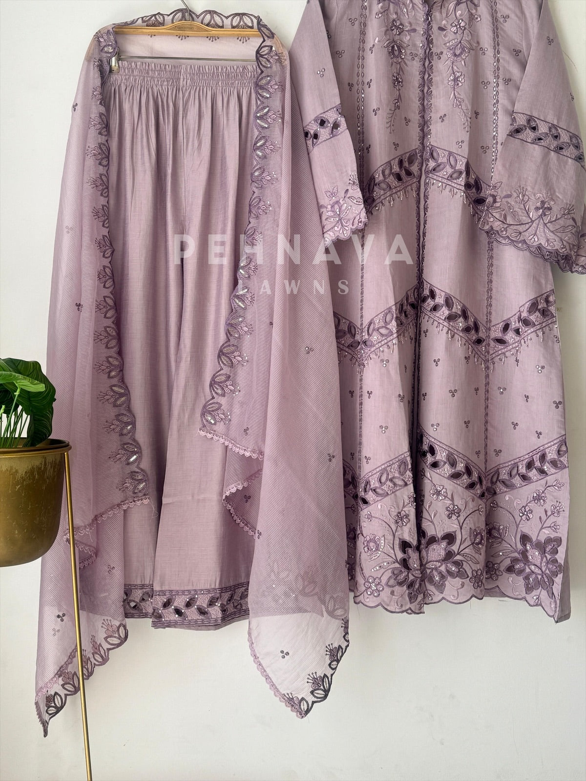 Pakistani jacket style cutwork suit