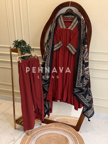 Printed Yoke Dupatta Cotton Suit Set
