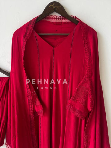 Lace Detail Crinkled Rayon Suit