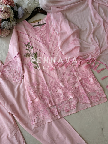 Glamorous pink&Black ensemble with cutwork embroidery - Pehnava Lawns